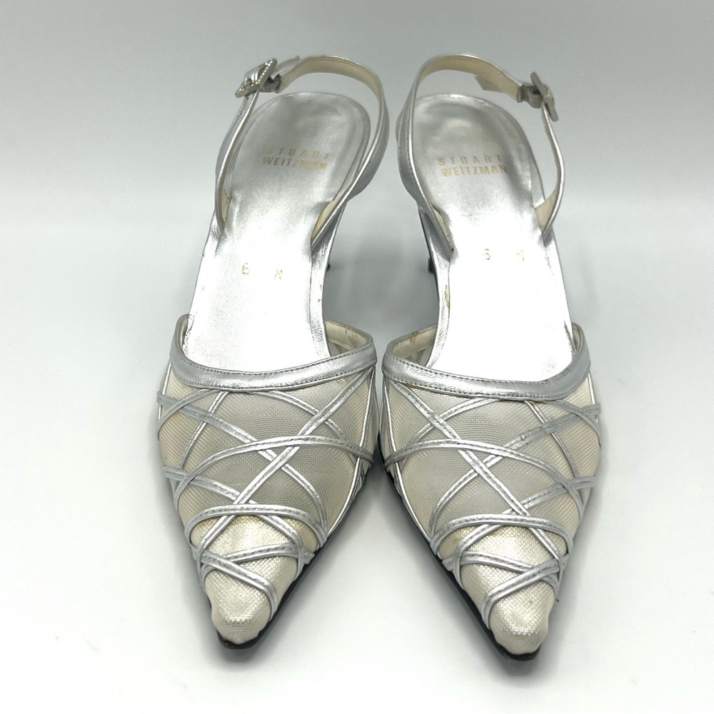 Vintage Stuart Weitzman Silver Slingback Heels, Size 6 - Picture 2 of 8